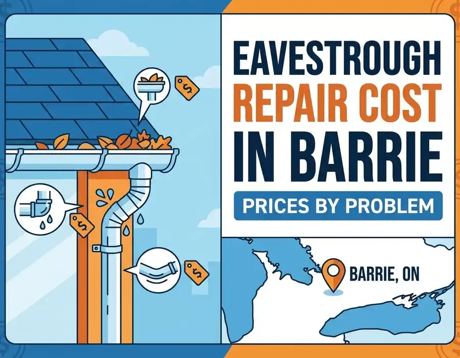Eavestrough repair cost in Barrie by problem — leaks, sagging, downspouts, and fascia damage price guide Eavestrough repair cost in Barrie by problem — leaks, sagging, downspouts, and fascia damage price guide