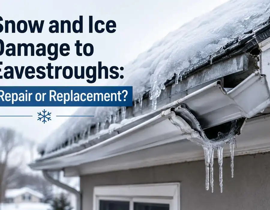 Snow and ice damage to eavestroughs in Barrie — repair or replace decision guide